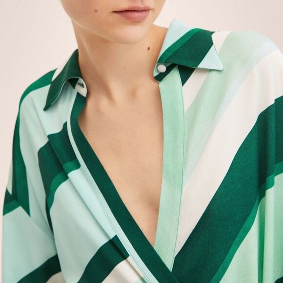 FRESH & EFFORTLESS | Mango Green Striped Print Dress - NWT Size Medium